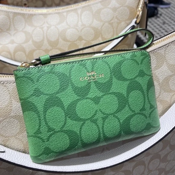 Coach Corner Zip Wristlet In Signature Canvas 
Im/Neon Green - Picture 15 of 16